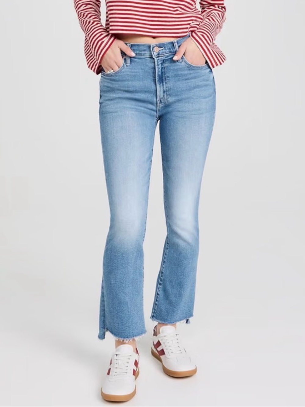 Mother THE INSIDER CROP STEP CHEW in Stretchy Light Wash Denim